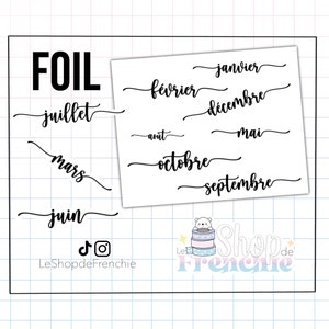 Planche de stickers mois de l'année en foil pour Bullet Journal et Planner