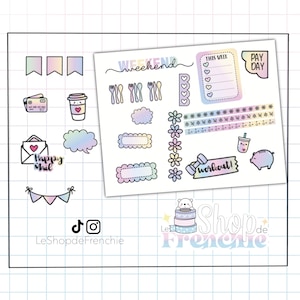 Set of 2 boards of pastel summer stickers for Bullet Journal and Planner