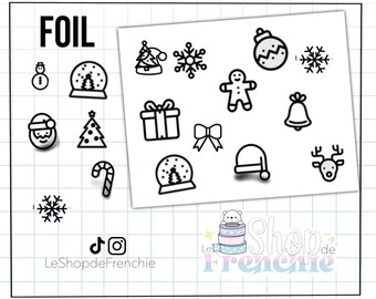 Planche de stickers icône de Noël en foil pour décoration de carnet, planner, bullet journal.
