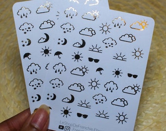 Planche de stickers de tracker de météo en foil or pour de carnet, planner, bullet journal.