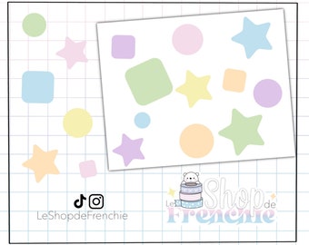 Planche de stickers cercles, étoiles et carré pour décoration de Bullet journal, planner et carnet