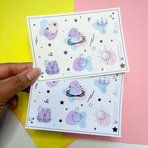Planche de stickers astrale colorée pour décoration de planner et bullet journal