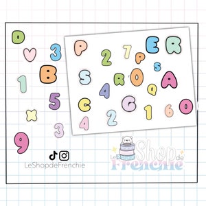 Planche de stickers lettres multicolores pastel ou néon décoratives pour carnet, planner et bullet journal.
