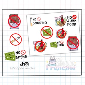 Planche de stickers de tracker de dépenses, sucre et de cigarettes pour carnet, planner, bullet journal.Stickers de tracker de dépenses