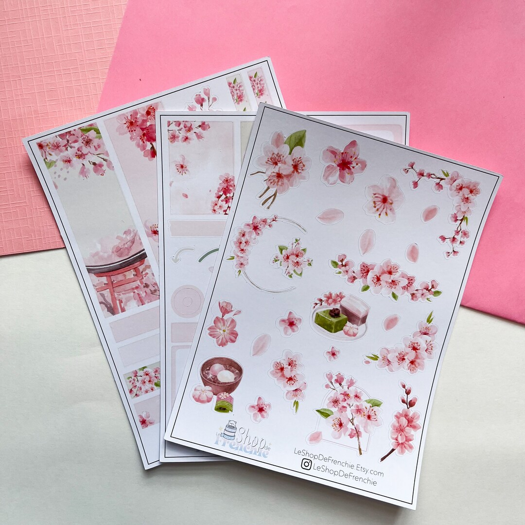 Monthly Set of 3 Sheets of Stickers on the Theme of Cherry Blossoms on ...