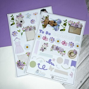 Set mensuel de 2 planches de stickers sur le thème de printemps fleurie sur fond blanc pour décoration de carnet, planner, bullet journal.