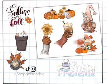 Set of 3 sheets of decorative autumn stickers for notebooks, planners, bullet journals