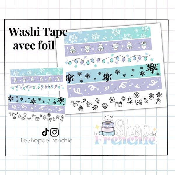 Planche de washi tape de Noël pour décoration de carnet, planner, bullet journal.