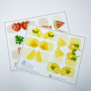 Planches de stickers séparateurs sur le thème de fleurs des citrons ou pastèque pour carnet, planner, bullet journal.