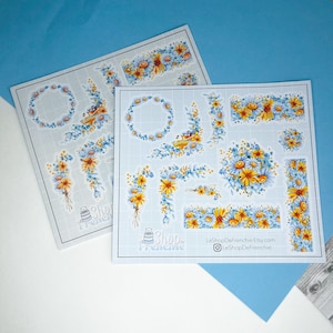 Planche de stickers  fleuries printanière pour décoration de bullet journal, planner, carnet