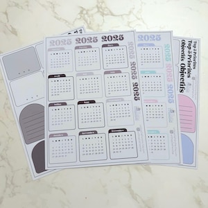 Stickers calendrier année 2025 pour Bullet Journal et Planner