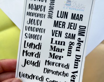 Planches de stickers pastel jour de la semaine décoratives pour carnet, planner, bullet journal