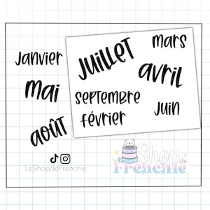Planches de stickers des mois de l'année détachables pour carnet, planner, bullet journal