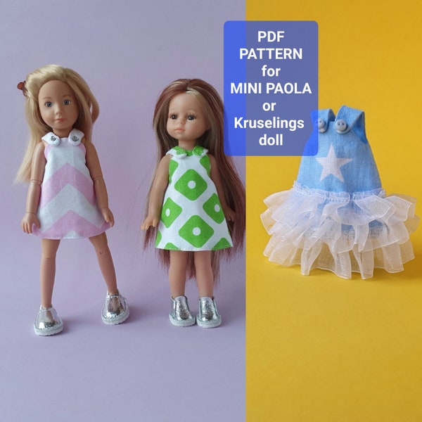 Pdf pattern dress for mini Paola Reina and Kruselings doll