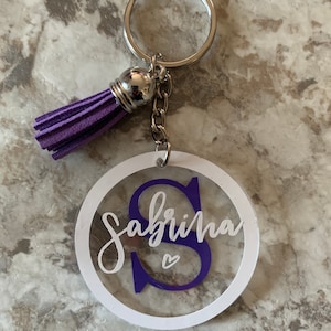 Personalized Monogram Keychain, Clear Custom Keyring, Acrylic Key Tag