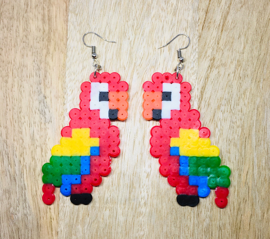 Rainbow parrot perler bead earrings Etsy