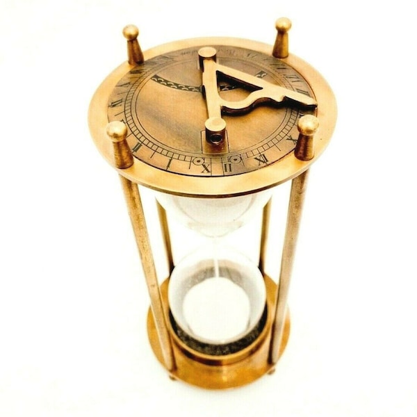 Antique Sand Timer With Sundial Vintage Hourglass Maritime Nautical Decor 6 Inch White Colour Sand Solid Brass Sand Timer