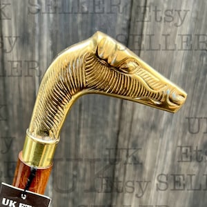 Pferdegriff Gehstock aus Holz, poliert, faltbar, handgefertigt, personalisierbar, graviert, eingraviert, verstellbar