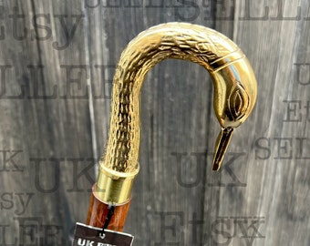 Swan Handle Wooden Walking Cane Stick Polished Foldable Handcrafted Personalised Engraved Caved Adjustable Elderly Mobility Aid All Sizes