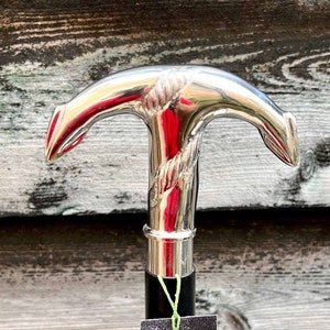 Nautical Style Silver Anchor Handle with Black Foldable Wooden Walking Cane Finest Wood Handcrafted Stick Perfect for Hiking & Nature Walks