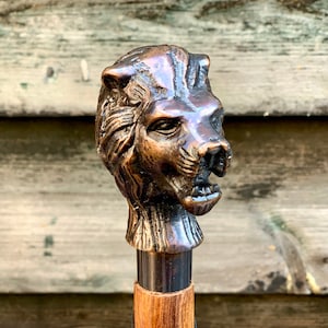 Lion Handle Handmade Antique Colour Walking Stick Victorian Steampunk Cane Wooden Foldable Walking Stick Nautical Handmade Vintage Gift