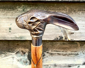 Rabbit Head Designer Antique Style Handle Wooden Walking Stick Handmade Antique Colour Walking Stick Victorian Steampunk Foldable Cane
