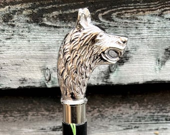 Stylish Foldable Wooden Walking Stick with Wolf Handle - Available in Silver Finest Wood Handcrafted Stick - Perfect for daily use
