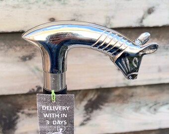 Stylish Foldable Black Wooden Walking Stick with Silver Colour Horse Handle Portable and Elegant Support for Everyday Use Black Colour Cane