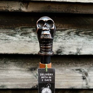 Skull Elegant Sturdy Polished Foldable Wooden Walking Stick - Finest Wood Handcrafted Stick - Perfect for Hiking & Nature Walks