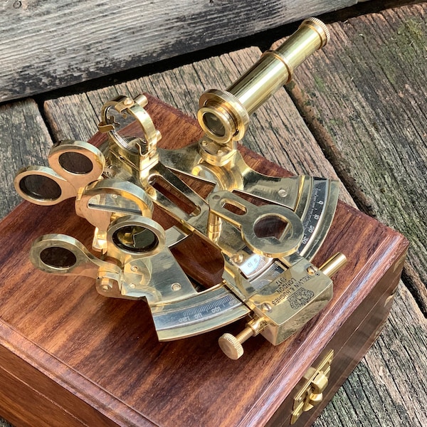 Sextant With Hardwood Box Nautical Navigation Collection Pirate's Gift Decor Ideas | Marine Instruments Gold Colour Sextant Wooden Box