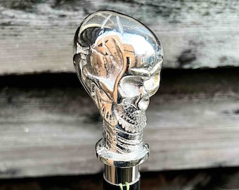 Silber Schädel behandelt faltbar schwarz Holz Gehstock - Verstellbar und tragbar für alle Größen - Verstellbar für alle Größen