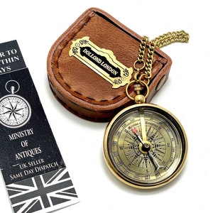 Personalised Engraved Handmade Antique Compass Brass Nautical Compass Chain, Engraved compass,Husband gift, Antique compass, Bridesmaid gift