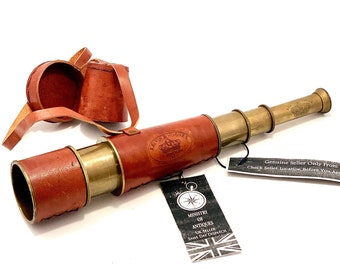 May include: A brass telescope with a brown leather cover and a leather carrying case. The telescope has a brass inscription that reads "Elvin & Hughes 1807". The tag attached to the telescope reads "Ministry of Antiques UK Seller Same Day Dispatch".