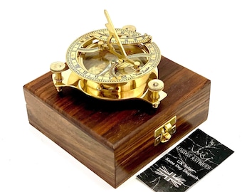 Sundial Compass 4.5" Big Vintage Nautical Marine Compasses Steampunk Retro Old Design Beautiful Solid Brass Sundial Compass With Wooden Box