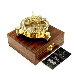 Sundial Compass 4.5&quot; Big Vintage Nautical Marine Compasses Steampunk Retro Old Design Beautiful Solid Brass Sundial Compass With Wooden Box