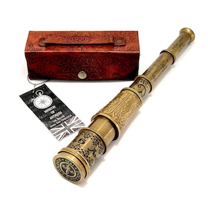 Antique Design DOLLOND LONDON 1920 ENGRAVED Marine Sailor Home Decor Handheld 16&quot; Brass Telescope with Box Maritime Gift