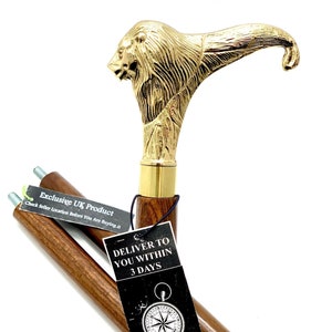 Lion Handle Solid Brass Stylish Hard Wood Folding Walking Stick Vintage Designer Walking Stick In ALL SIZES Animal Handle Walking Cane