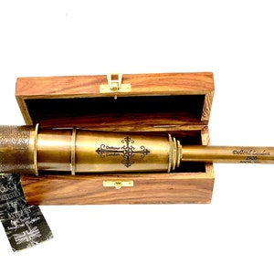 Vintage Brass Telescope Antique 46.5 CM Hand Extending Naval Dollond London Victorian Pirate Telescope With Beautiful Polished  Hardwood Box