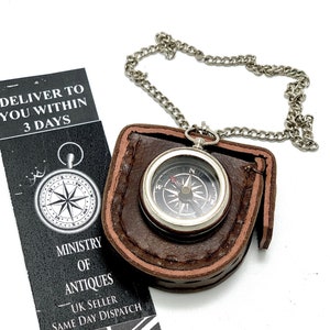 Personalised Silver Colour Compass Mens gift, Husband gift, Antique compass, Bridesmaid gift, with Leather Pouch. Compasses with Key Chain