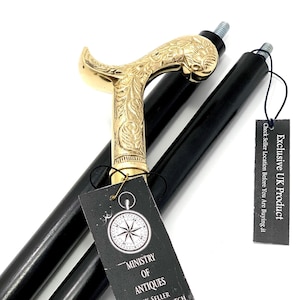 Antique Design Curved Flower Handle Solid Brass Stylish Hard Wood Folding Walking Stick Vintage Cane Designer Walking Stick In ALL SIZES