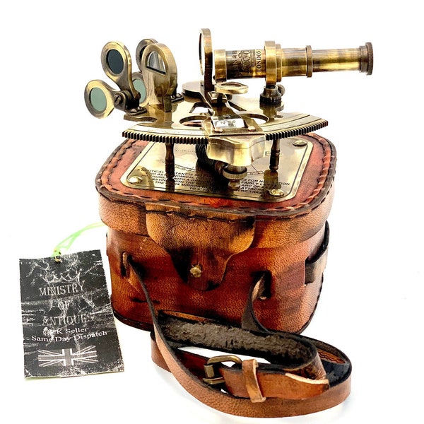 Antikes Maritimes Nautisches Sextantenteleskop Vintage Marine Astrolabe Schiffsinstrumente mit Lederbox KelvinHughesLondon 1917 Eingraviert