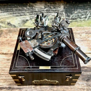 Vintage Antique Brass Sextant with Wooden Case Perfect Navigational Tool for Mariners & Collectors J Scott London-Brass Ship History Sextant