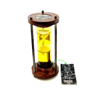 Vintage Sand Timer Yellow Liquid Antique Solid Brass Ship Maritime Hourglass Nautical Floating Royal Navy Liquid Sand Timer