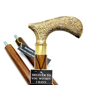 Curved Derby Handle Solid Brass Stylish Wooden Folding Walking Cane Vintage Designer Walking Stick In ALL SIZES Stylish Handle Walking Cane