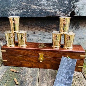Brass Wine Shot Glass Anchor Design Wine Beer Shot Glass  2&quot; Shot Party Peg Measuring Glass Home Bar Decor with Beautiful Hard Wooden Box