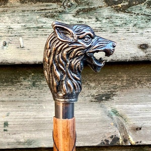 Wolf Head Designer Antique Style Handle Wooden Walking Stick Handmade Antique Colour Walking Stick Victorian Steampunk Foldable Cane
