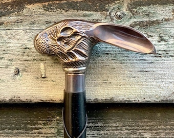 Rabbit Head Designer Antique Style Handle Wooden Walking Stick Handmade Antique Colour Walking Stick Victorian Steampunk Foldable Cane