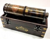 Dolland London Telescope Antique Maritime Brass Nautical Vintage Spyglass Scope with Hard Wooden Box Gift
