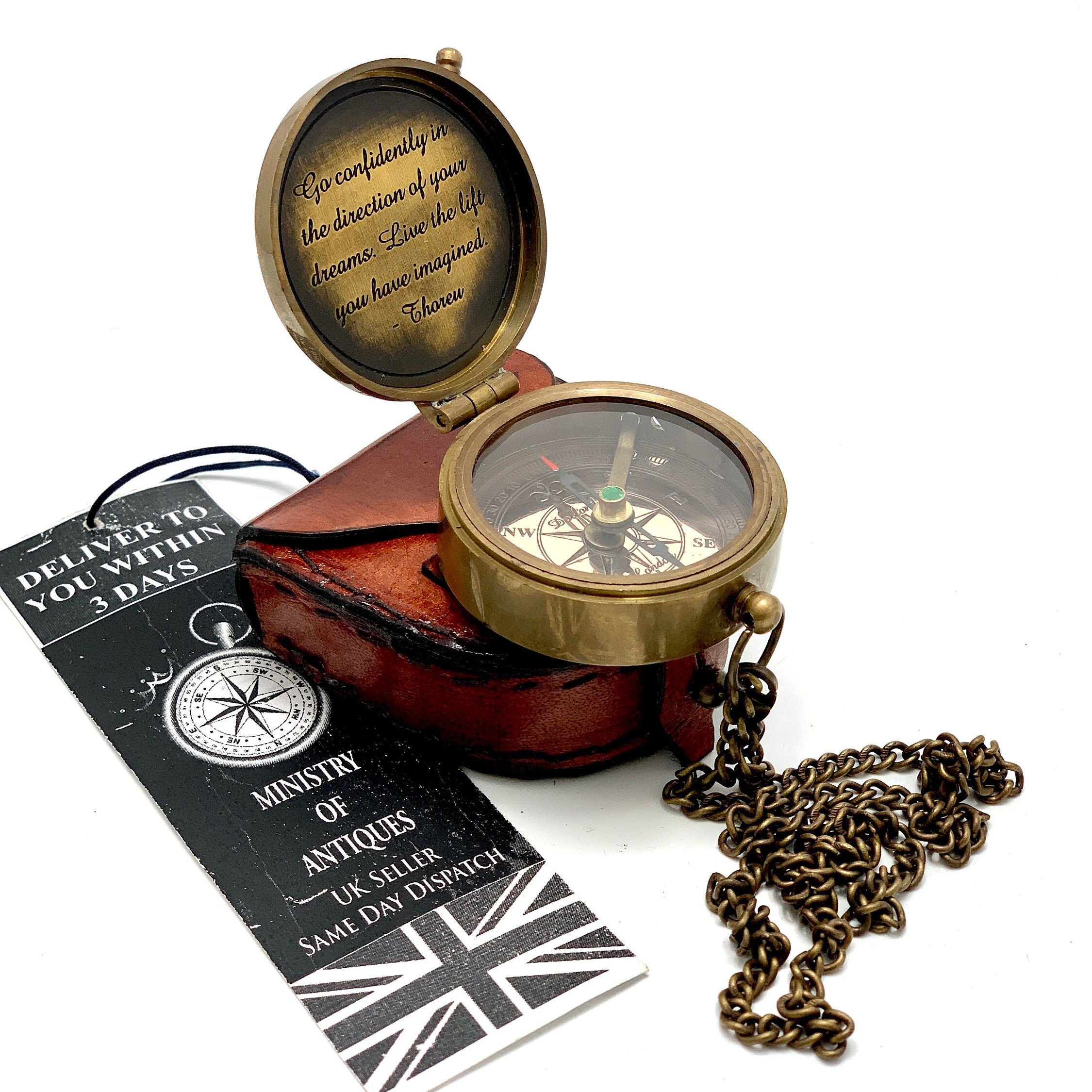Engraved Personalised Pocket Compass Brass Nautical Compass, Handmade ...