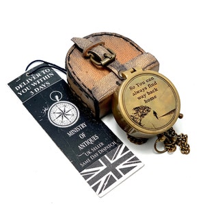 Personalised Engraved Pocket Compass Brass Nautical Compass, Handmade Compass, Christmas Gift, Gift for husband, Gift for her, Wedding Gift Compass & Case